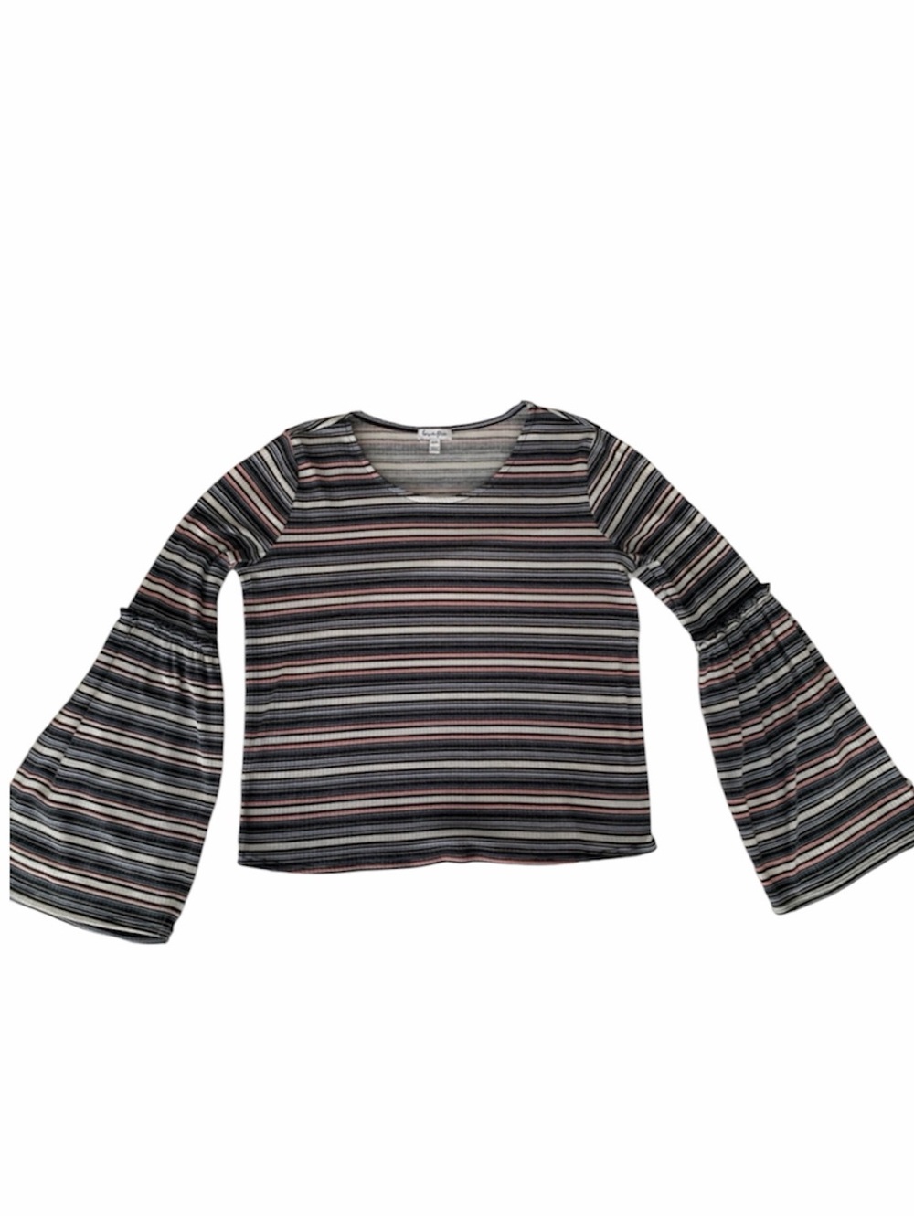 Love, Fire Juniors Striped Flare Sleeve Blouse M Black Pink White